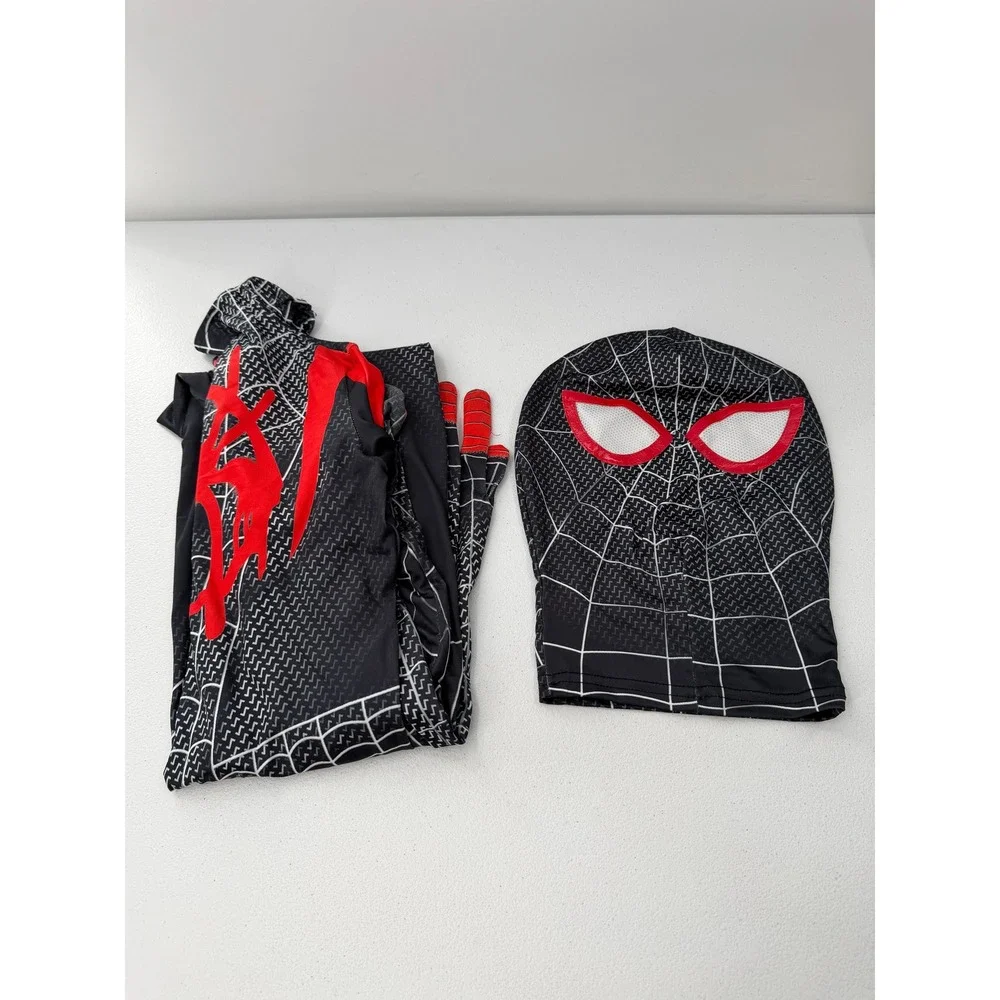 Marvel Miles Morales Spider-Man Costume Kids Size 16 Black Red Cosplay Suit Mask